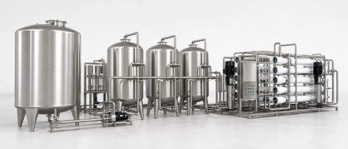 Filtration and reverse-osmosis water treatment equipment for a bottling line